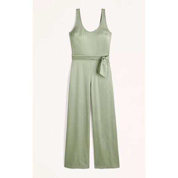 Abercrombie & Fitch Pants - NWT Abercrombie & Fitch Satin Wide Leg V Neck Tie Waist Jumpsuit in Sage Green S